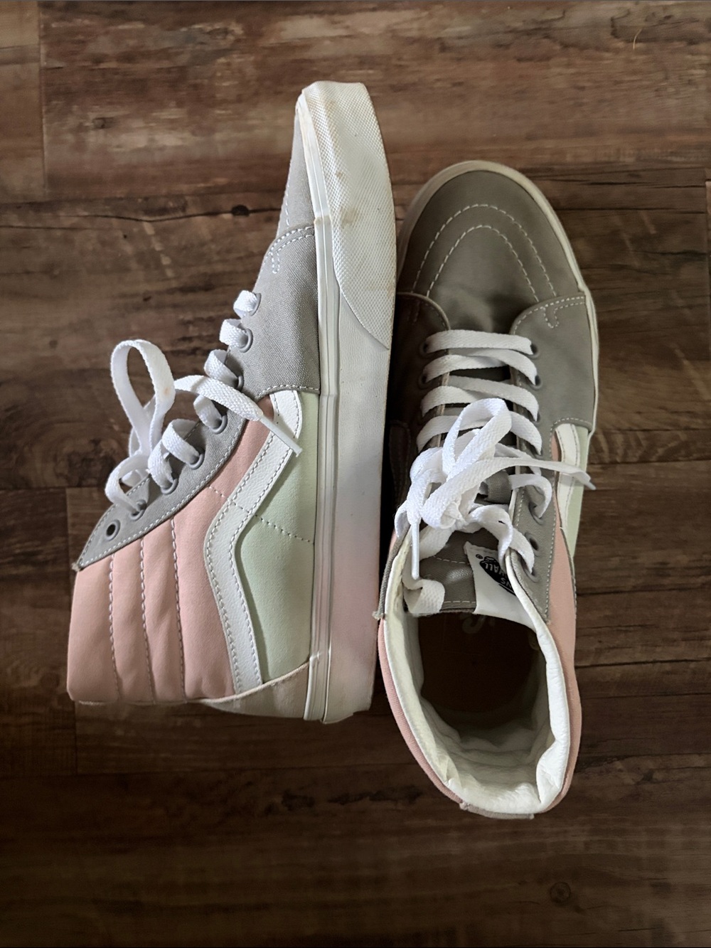 Vans High-Top Sneakers in Gray, Pink, and White - Picture 3 of 4